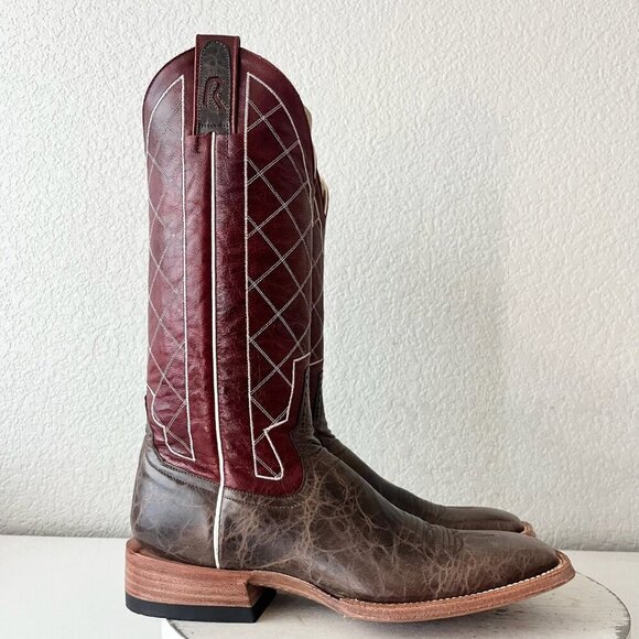 Rod Patrick Mens Cowboy Boots 9A Brown Mocha Bison Leather Square Toe Western - Picture 2 of 10